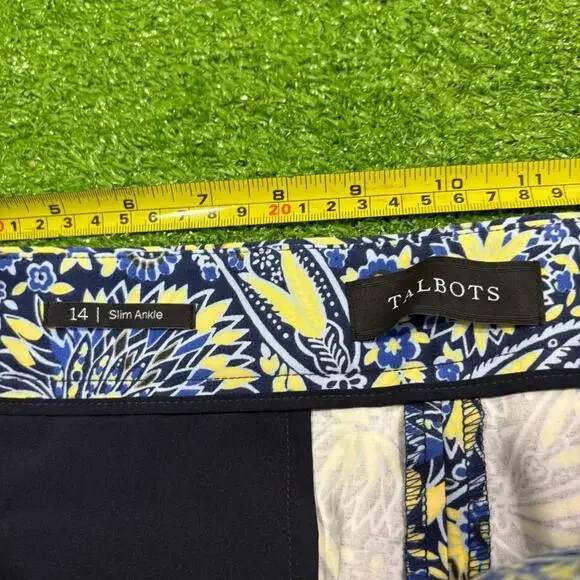 Talbots Womens 14 Slim Ankle Dress Trousers Abstract Floral Paisley Pants Artsy - Picture 5 of 7